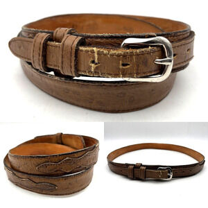 Vintage 90s Circle Y of Yoakum 9229 Brown Ostrich Quill Leather Western Belt 38